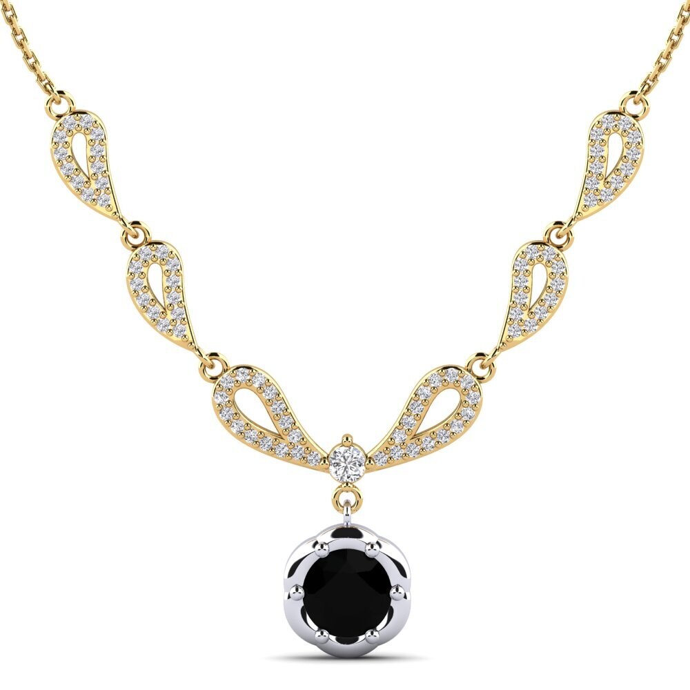 9k Oro Amarillo & Blanco Diamante Negro Collar de Mujer Sanda