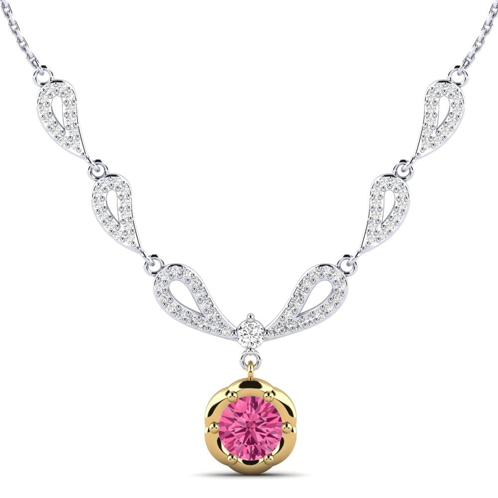 14k Oro Blanco & Amarillo Turmalina rosa Collar de Mujer Sanda