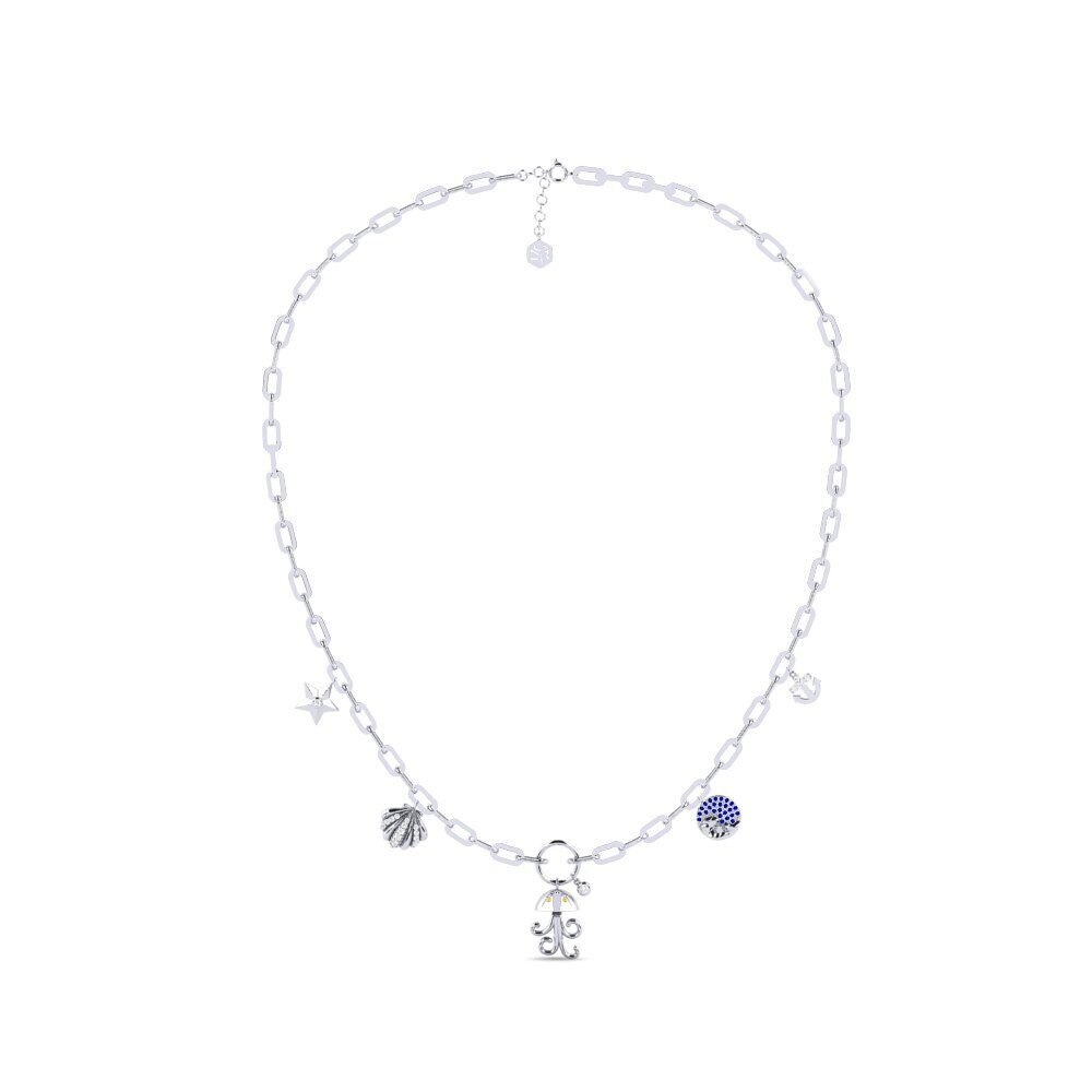 White Silver Yellow Sapphire Paperclip Necklace Sandosham