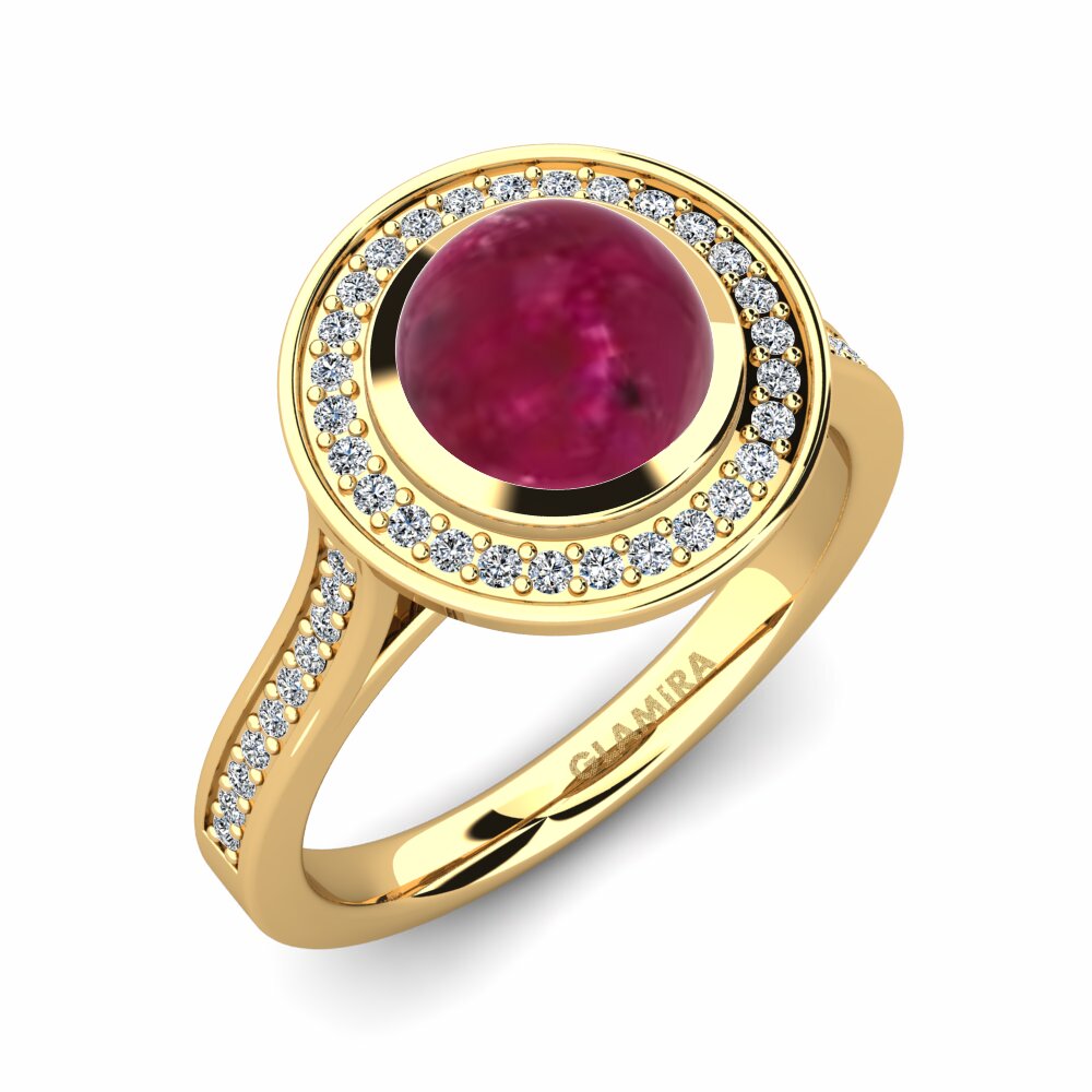 Or Jaune 18k Rubis Cabochon Bague Sanrica