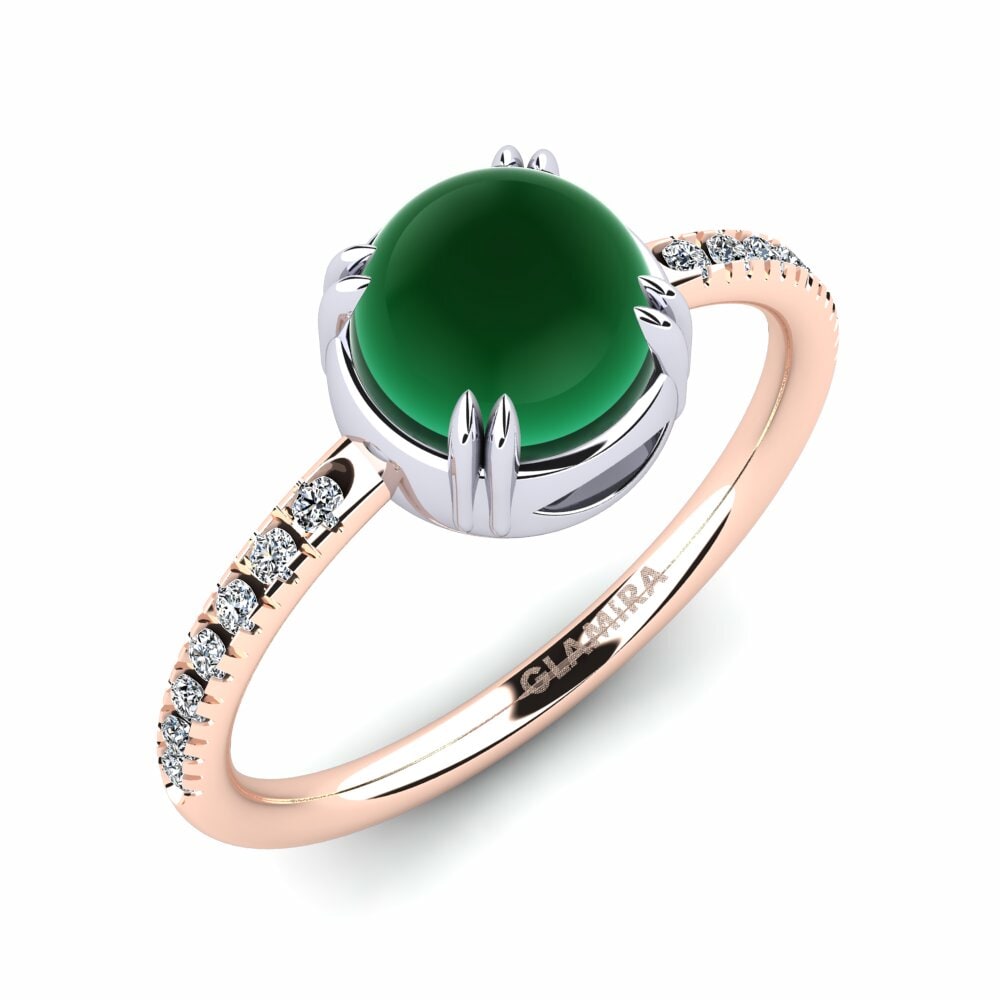 Or Rose& Blanc 18k Émeraude Cabochon Bague Sarette