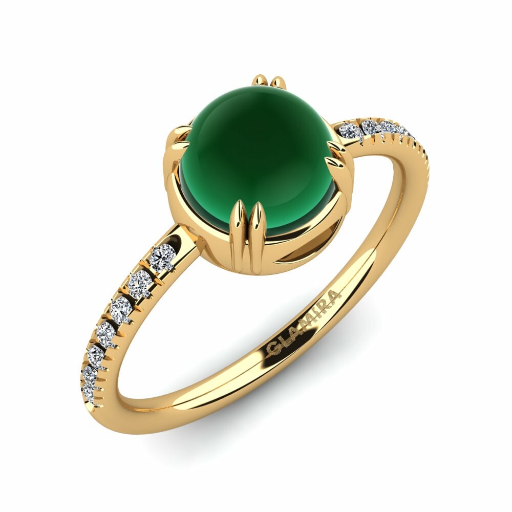 Or Jaune 18k Émeraude Cabochon Bague Sarette