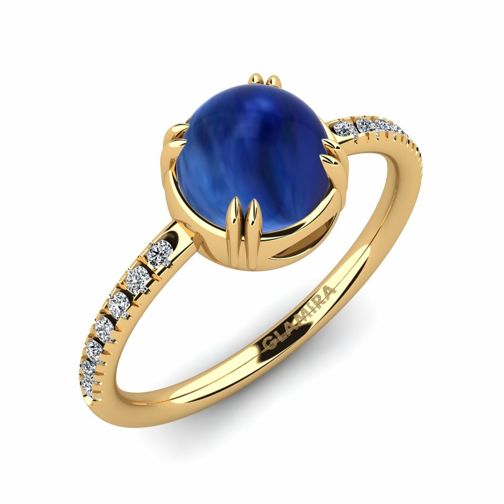 Or Jaune 18k Saphir Cabochon Bague Sarette