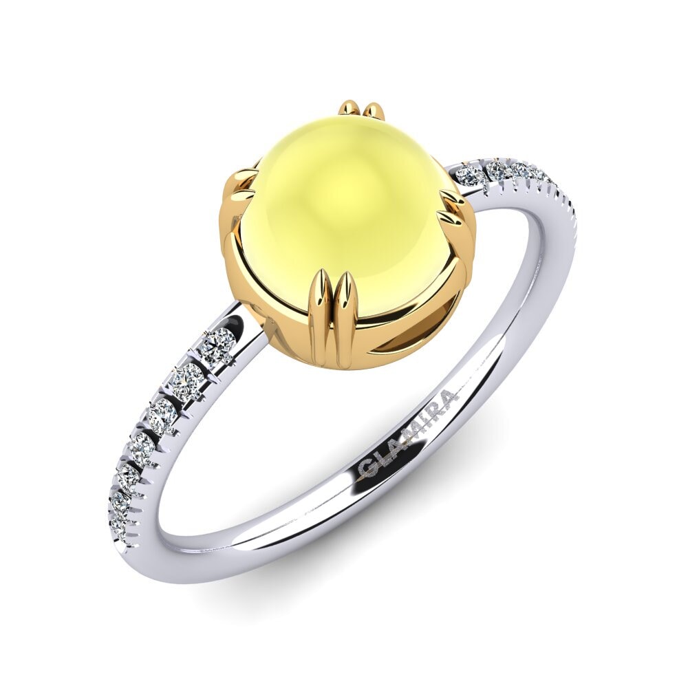 Or Blanc & Jaune 14k Topaze Citron Cabochon Bague Sarette