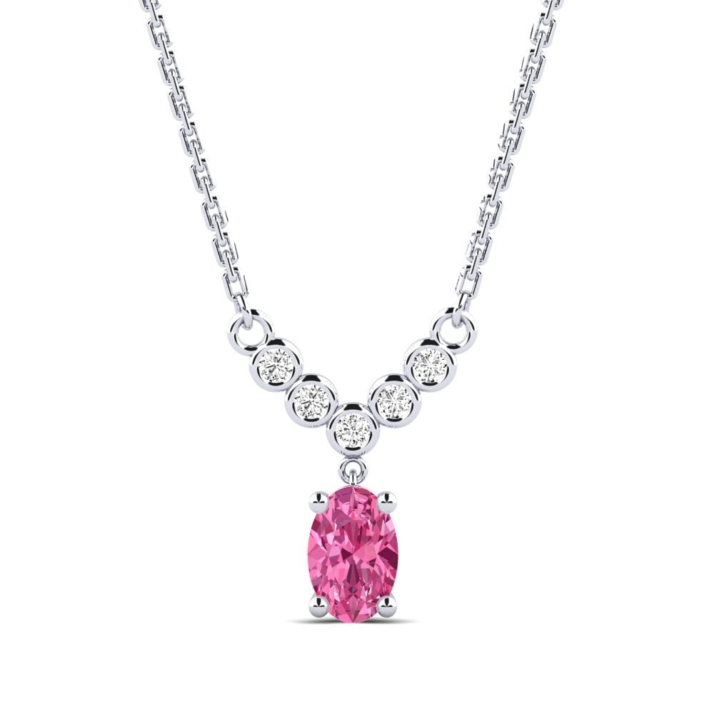 Platino 950 Turmalina rosa Collar de Mujer Sargary
