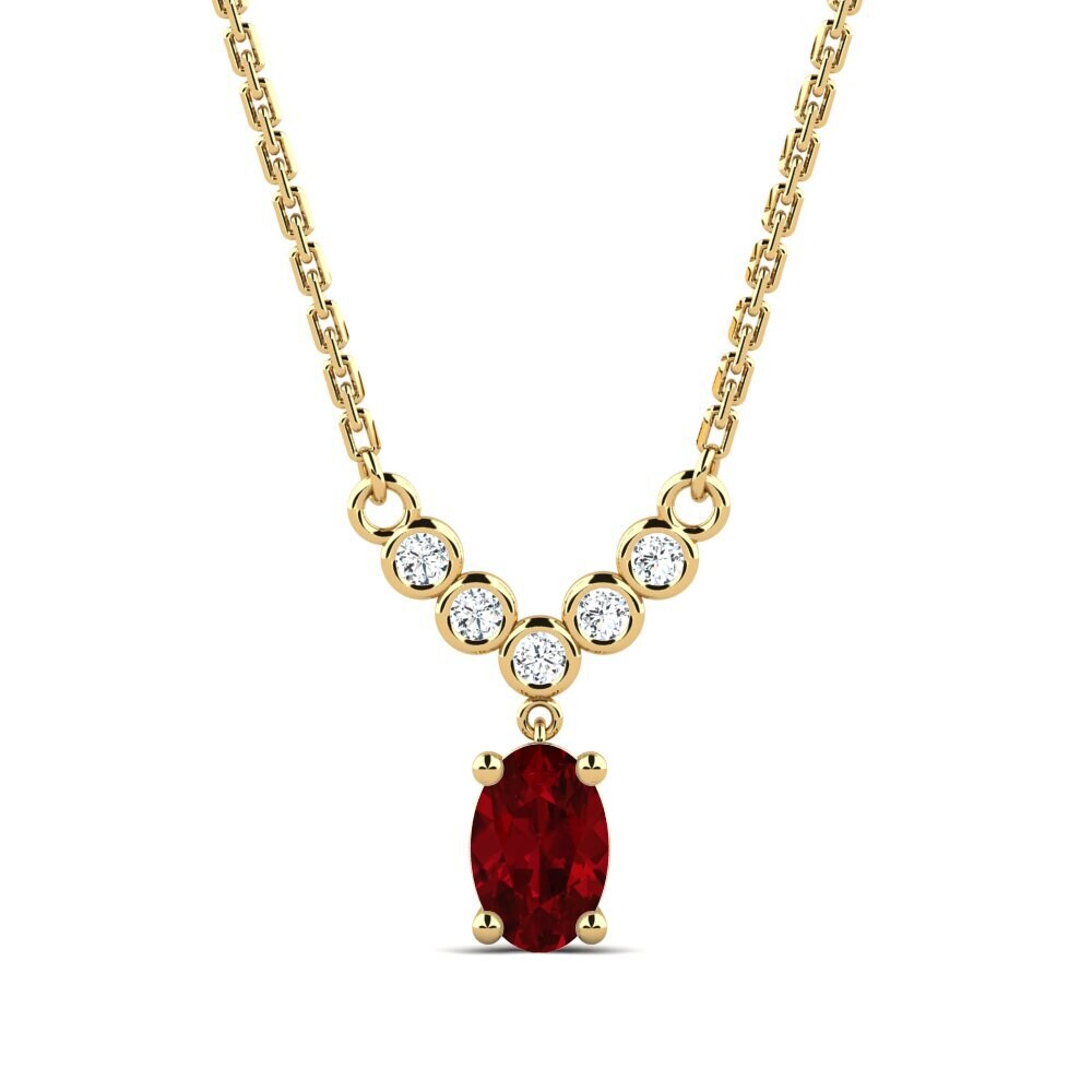 9k Oro Amarillo Circonita Roja Collar de Mujer Sargary