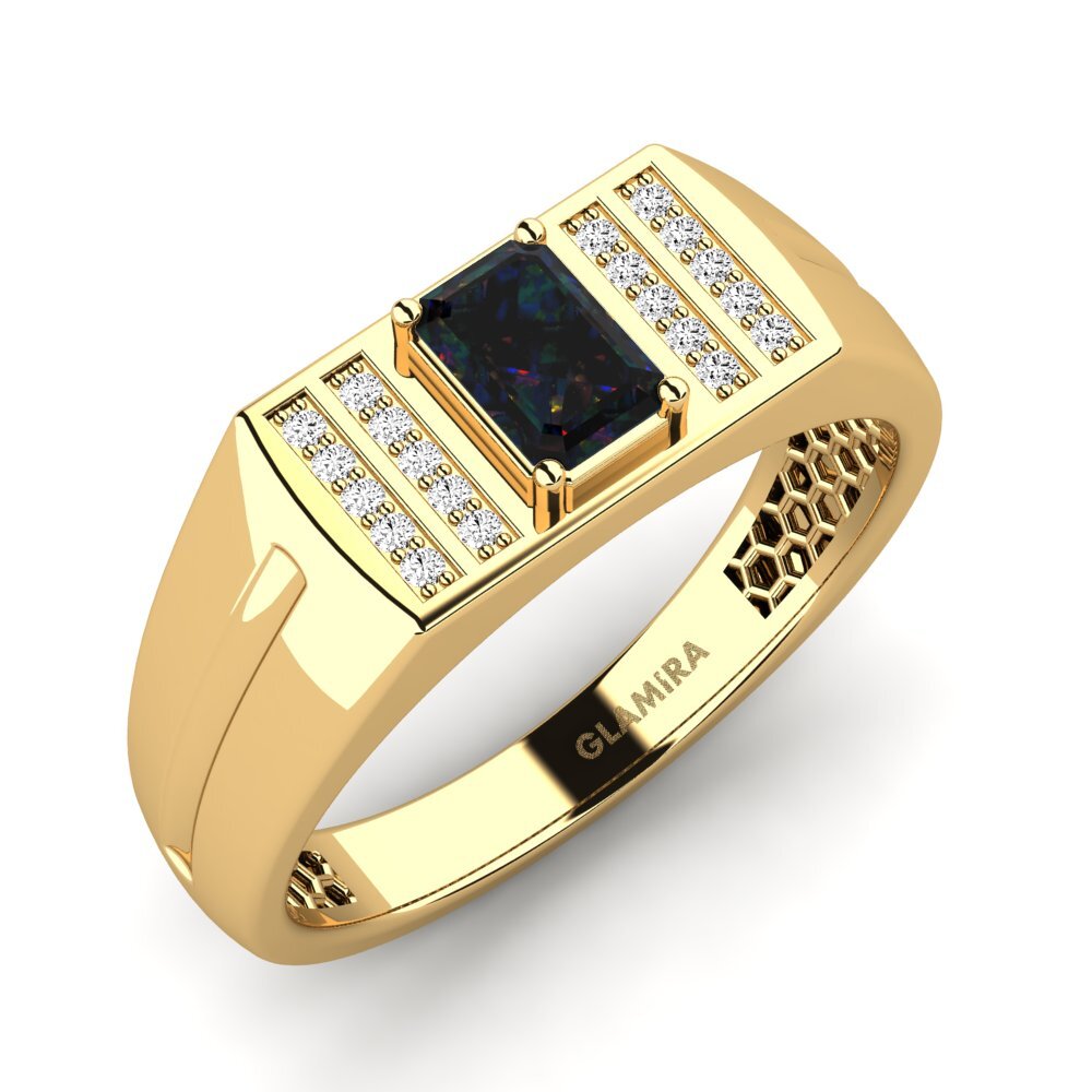 14ct Yellow Gold Black Opal Men's Ring Saroza