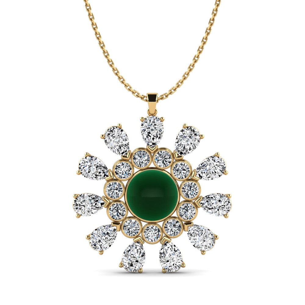 9k Oro Amarillo Esmeralda Cabujón Colgante de Mujer Sarro