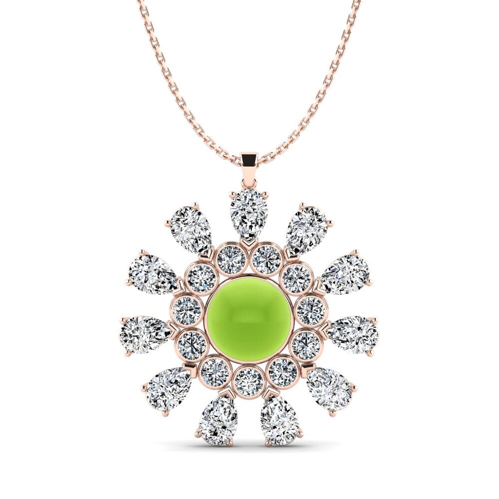 14k Oro Rosa Peridoto Cabujón Colgante de Mujer Sarro