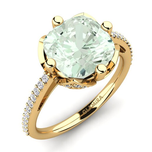 Anillo Satinka Oro Amarillo 585 & Amatista verde & Cristal de Swarovski & Diamante