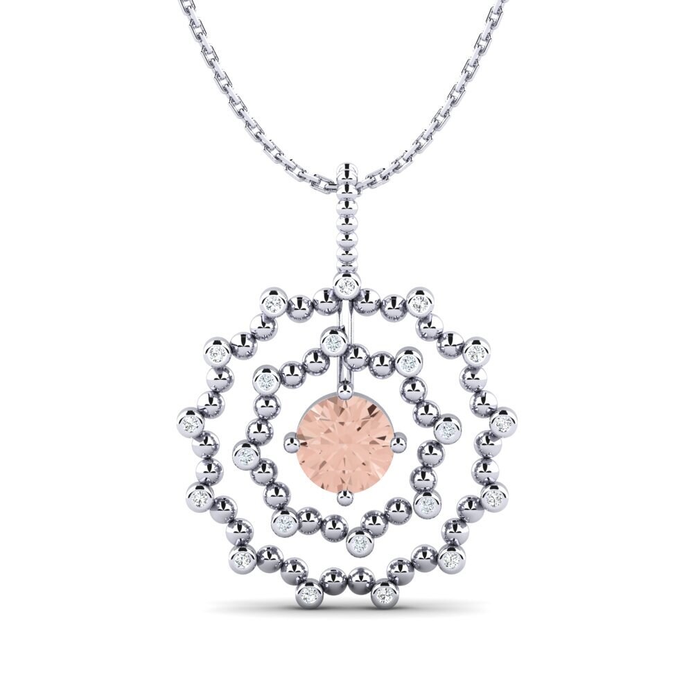 Pendentif Femme En Or 9 Carats (375/1000) Avec Diamant 0.08 Carat Et Morganite - 15x8mm
