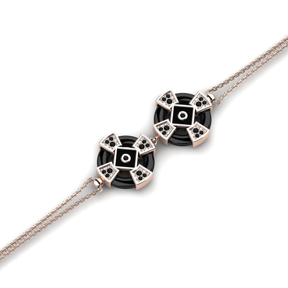 18k Oro Rosa Ónix Negro Pulsera de Mujer Sauer