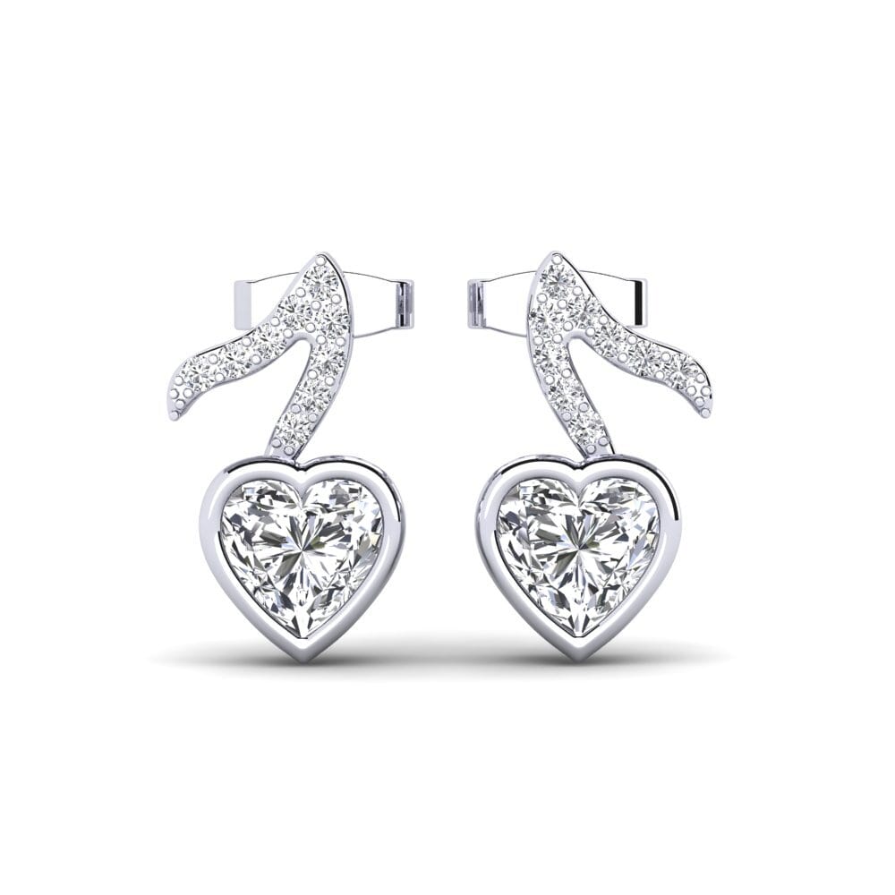 Boucles D’oreilles Cœur Avec Diamant CZ 5 Mm – Or 18 Carats – Fermoir Clou – Pour Femme – Neuf Avec étiquettes