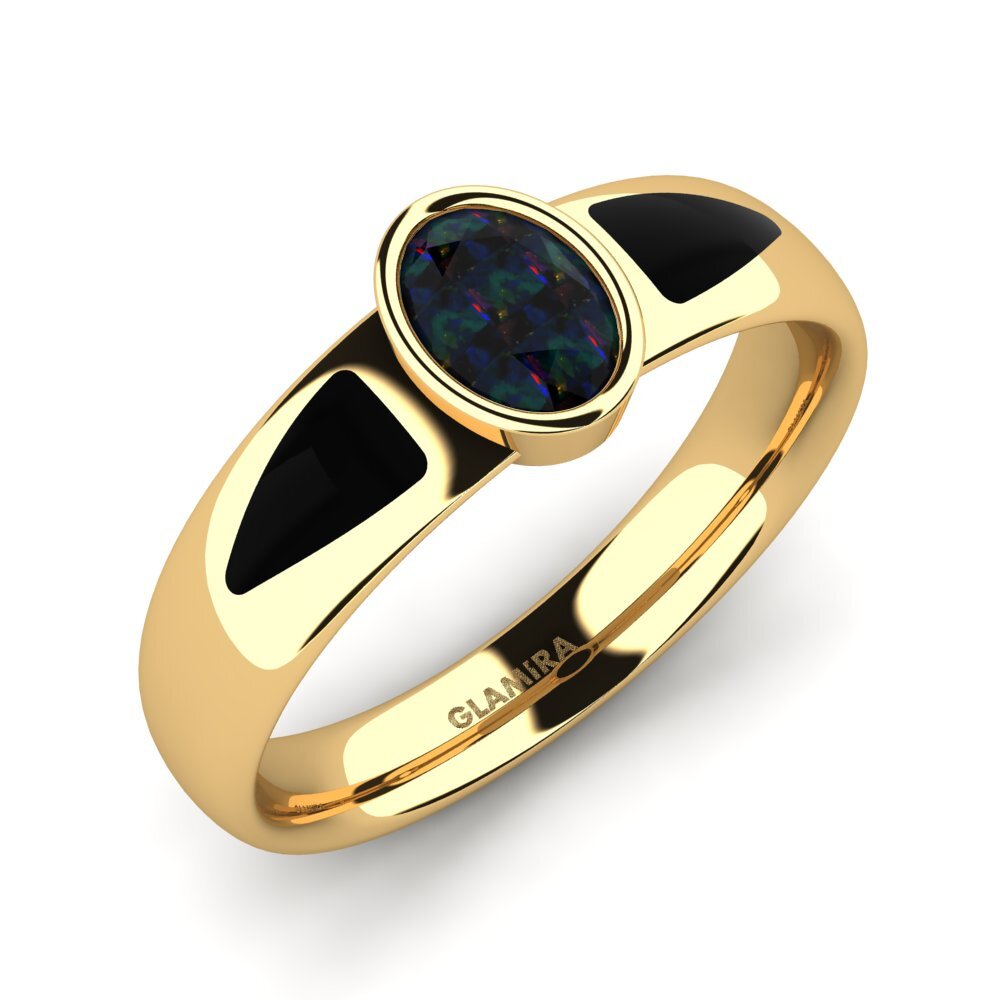 14ct Yellow Gold Black Opal Men's Ring Sceaux