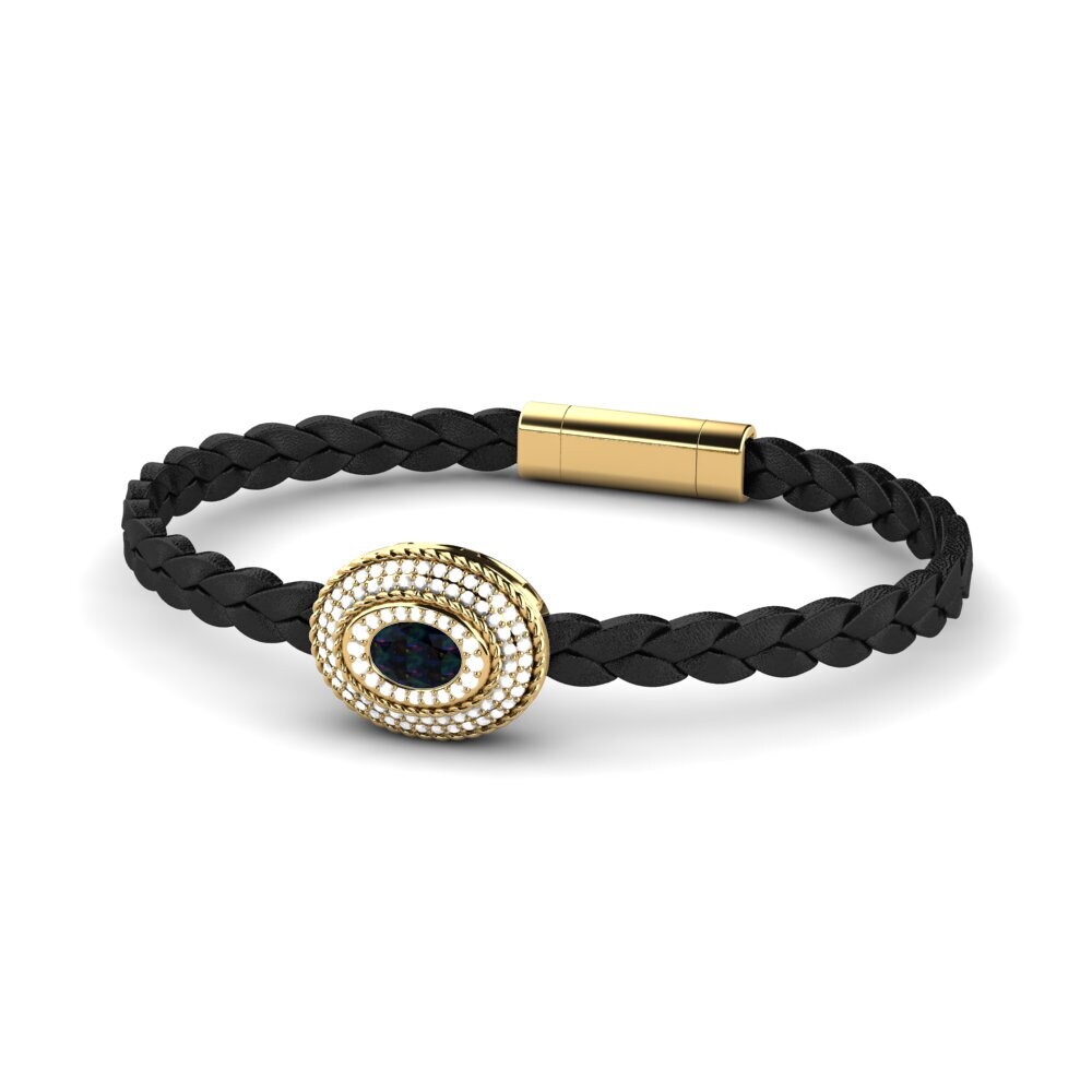 9ct Yellow Gold Black Opal Men's Bracelet Scolipede