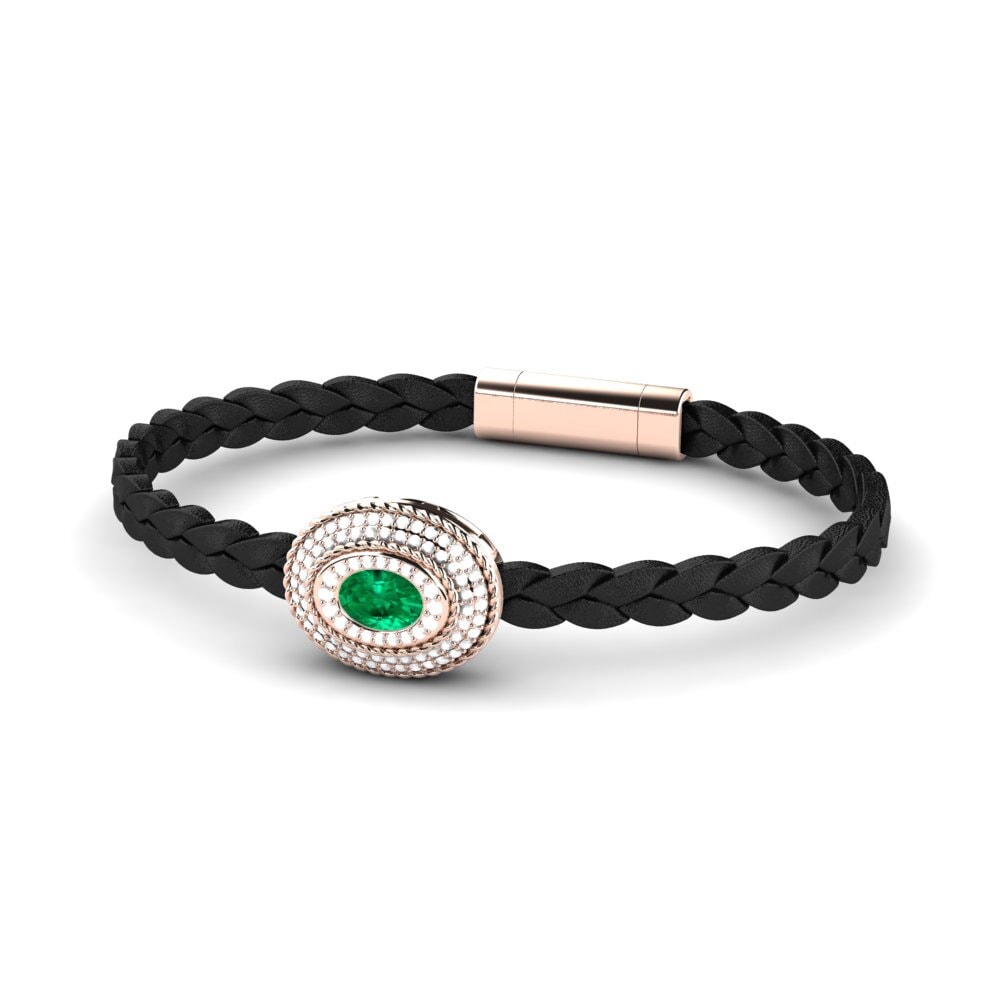 9K Rose Gold Emerald (Lab Created) Men's Bracelet Scolipede