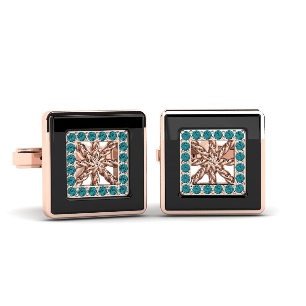 14ct Rose Gold Blue Diamond Cufflink Scotto