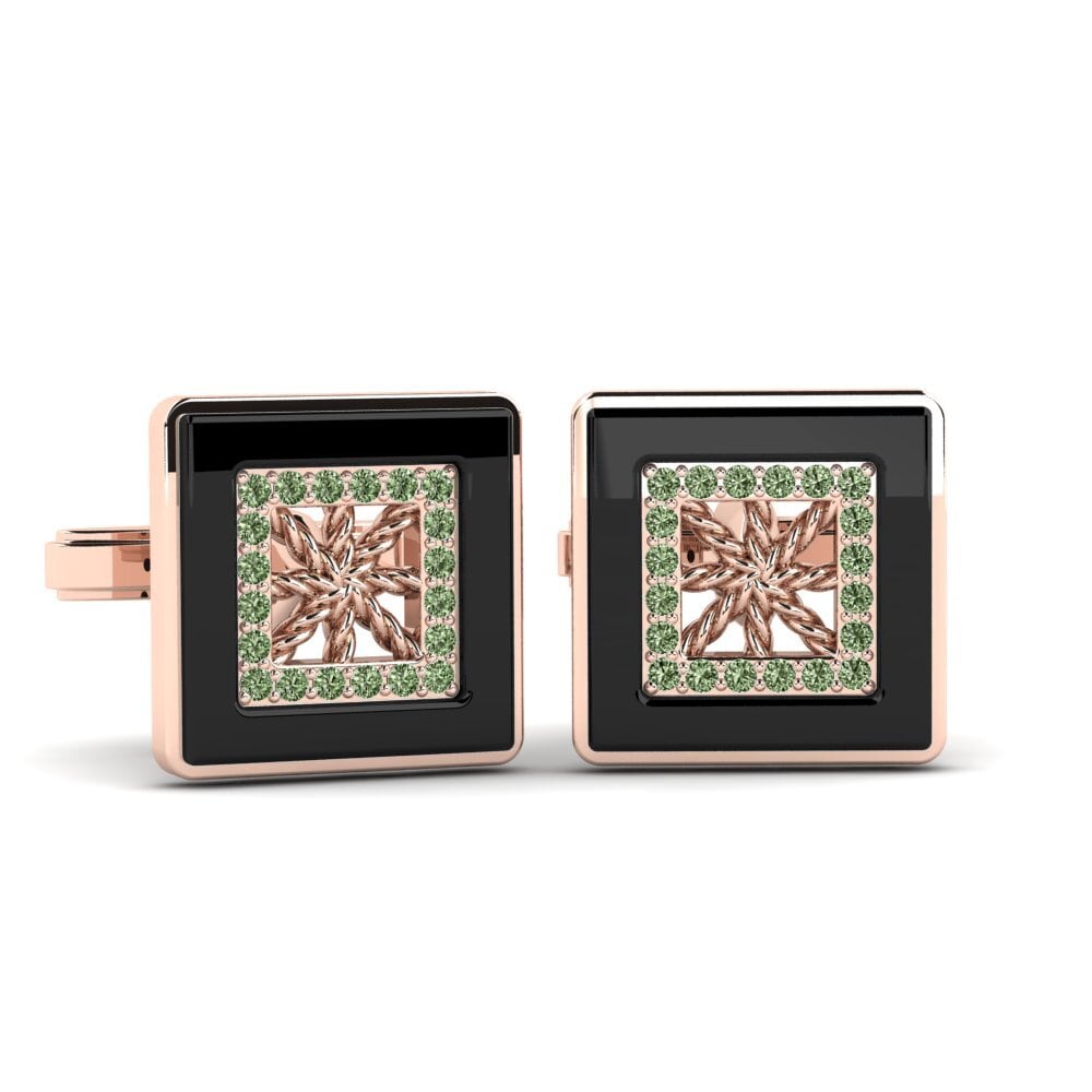 14ct Rose Gold Green Diamond Cufflink Scotto