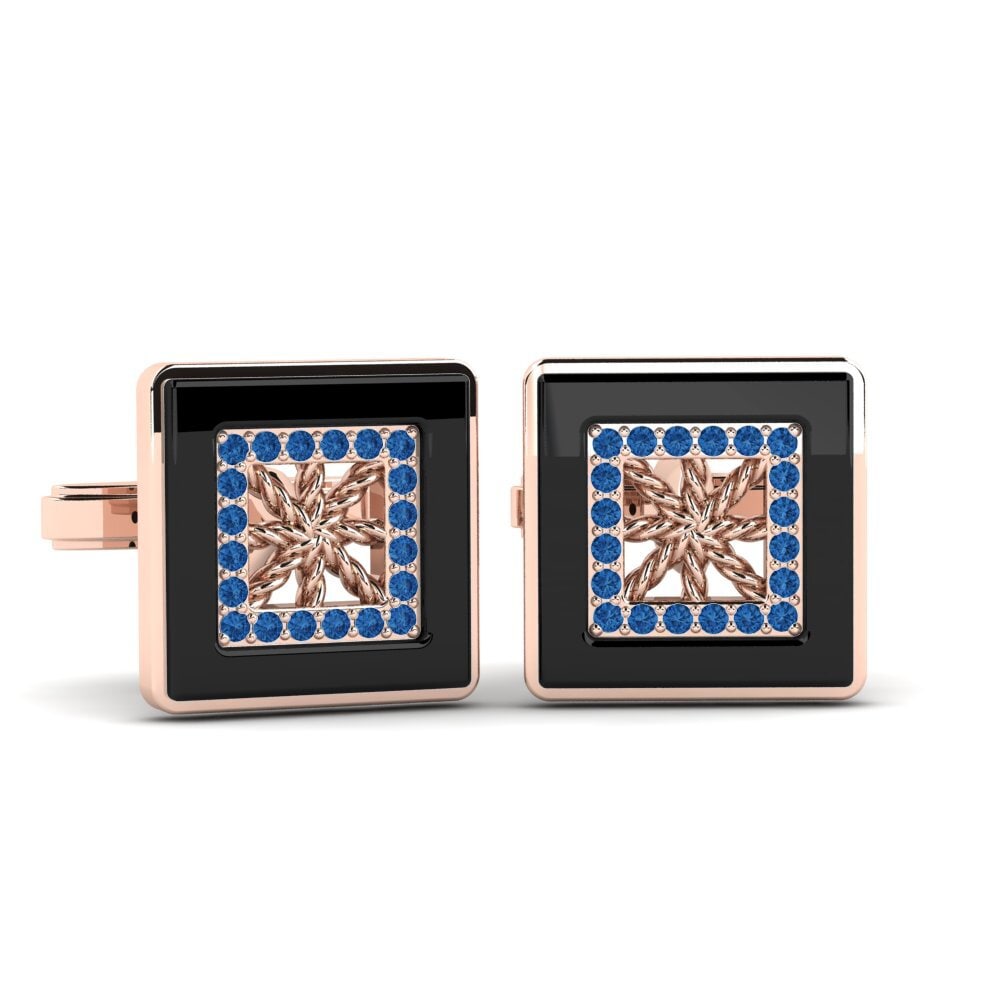 14ct Rose Gold Dark Blue Zirconia Cufflink Scotto