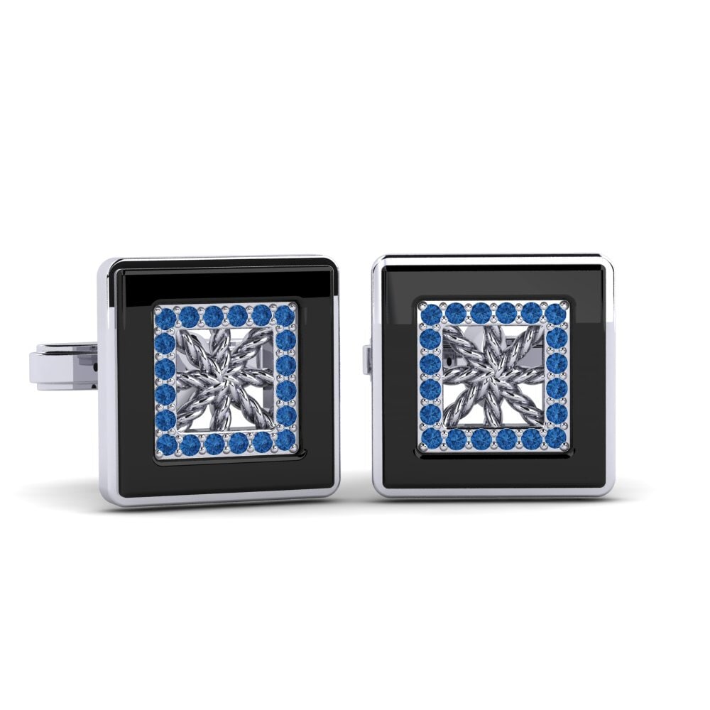 White Silver Dark Blue Zirconia Cufflink Scotto
