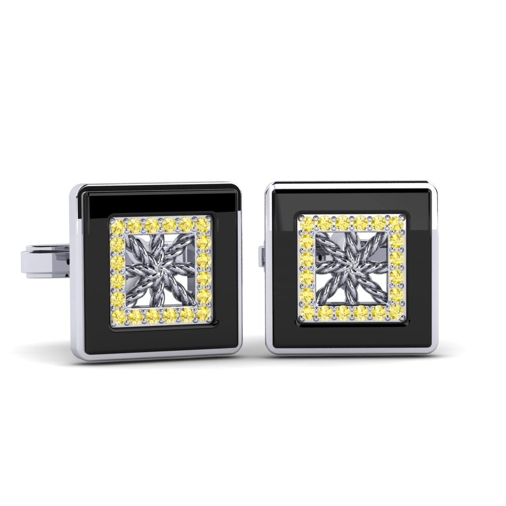 9ct White Gold Yellow Sapphire Cufflink Scotto