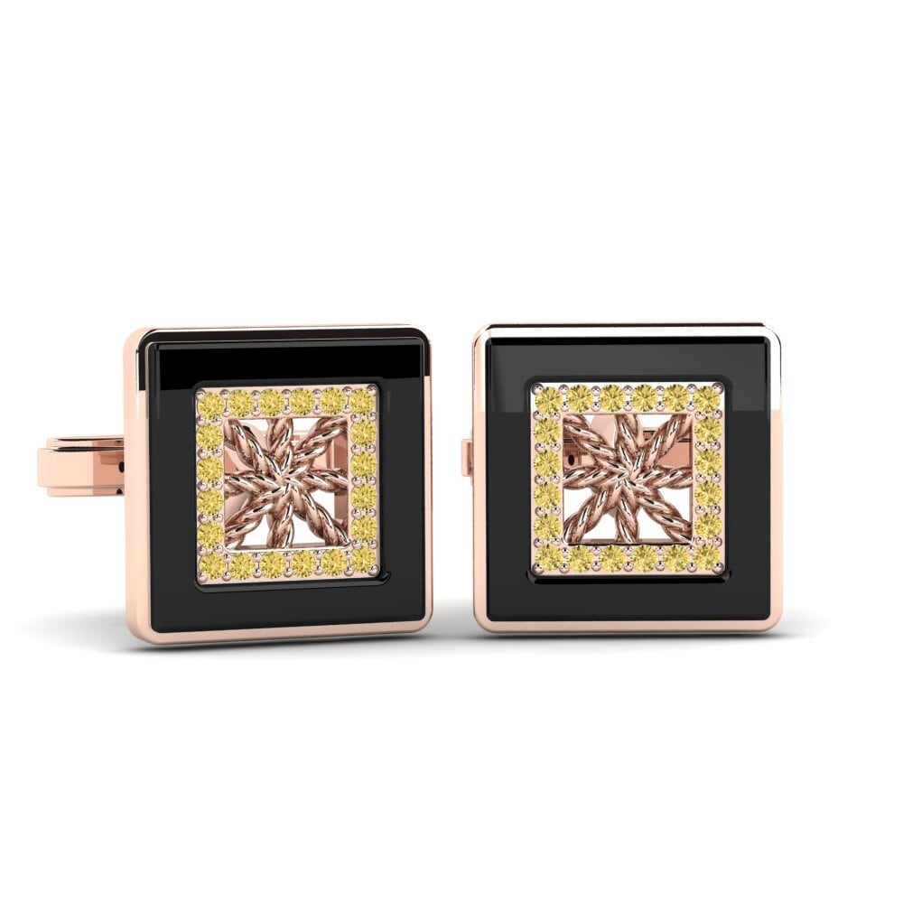 14ct Rose Gold Yellow Diamond Cufflink Scotto