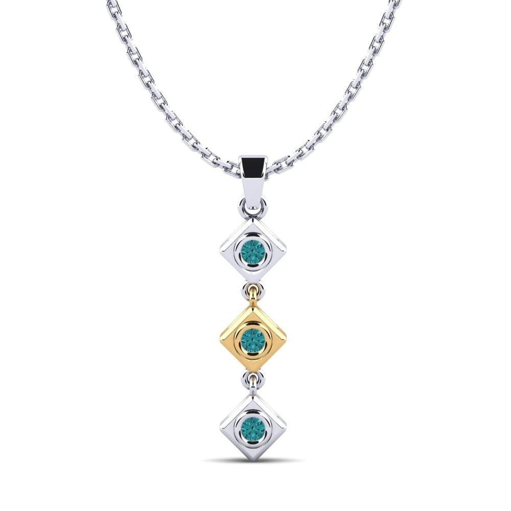 14k Oro Amarillo & Blanco Diamante Azul Colgante de Mujer Scuba
