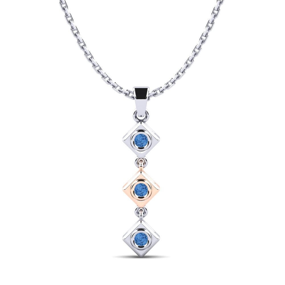 9k Oro Rosa & Blanco Circonita Azul Oscuro Colgante de Mujer Scuba