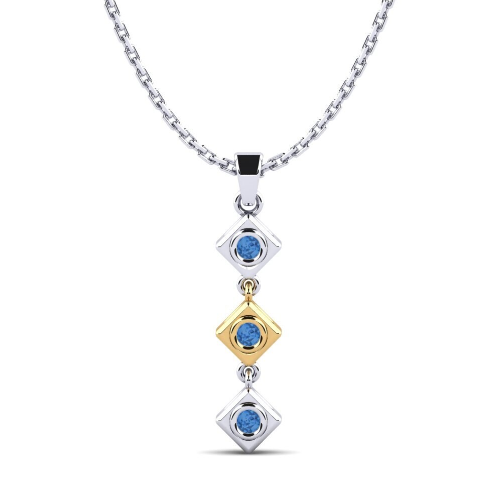14k Oro Amarillo & Blanco Circonita Azul Oscuro Colgante de Mujer Scuba