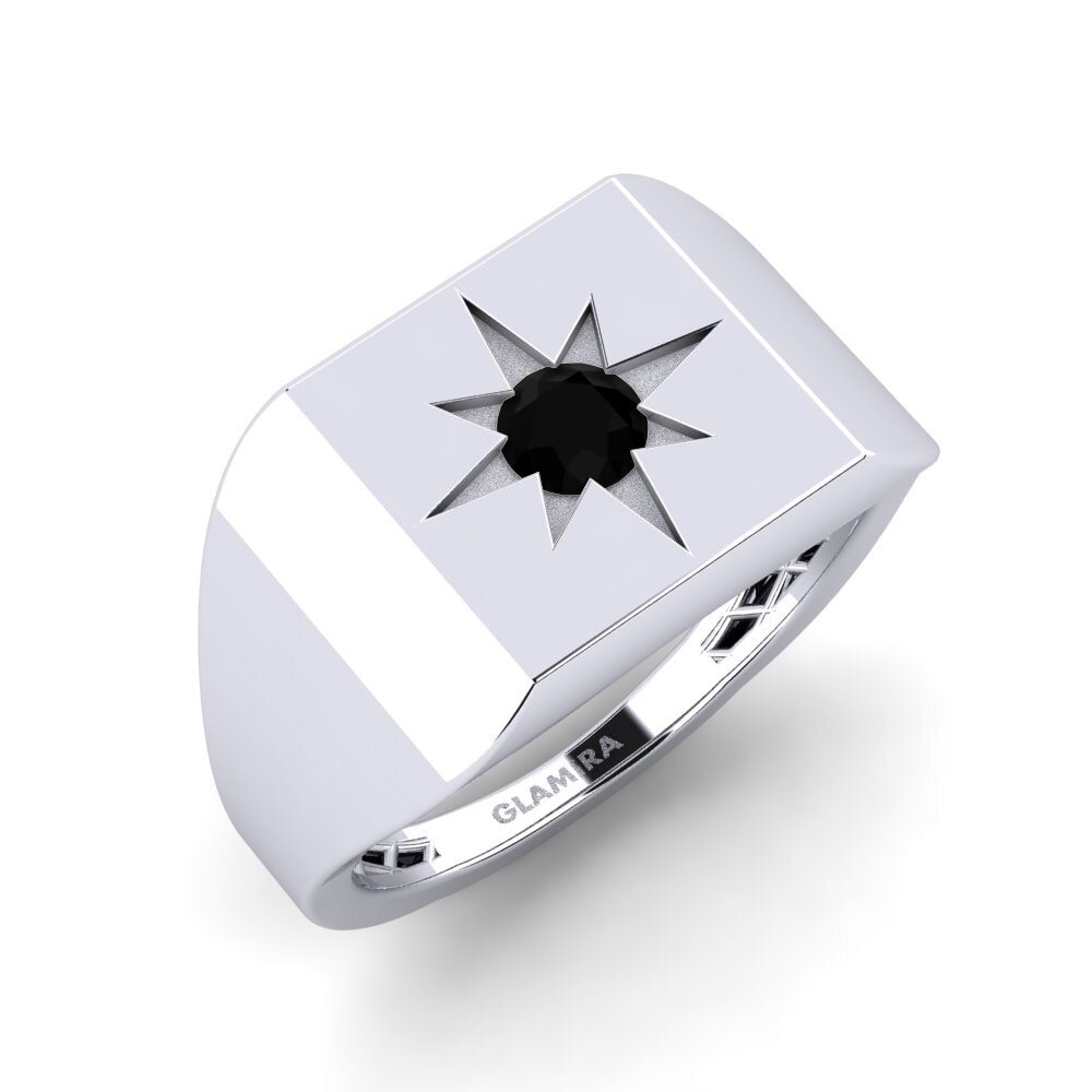 Diamante Negro Anillo de dedo meñique para hombre Seallen