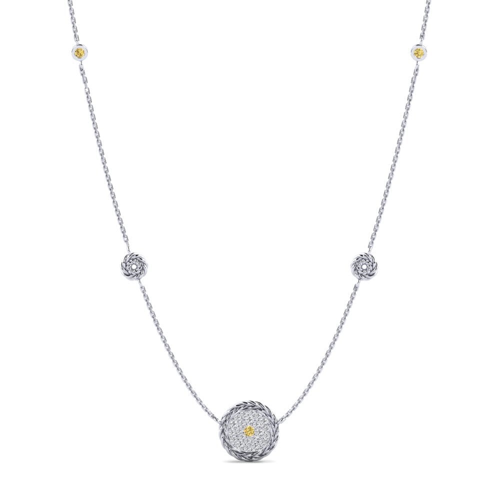 9ct White Gold Yellow Diamond Women's Necklace Secretion
