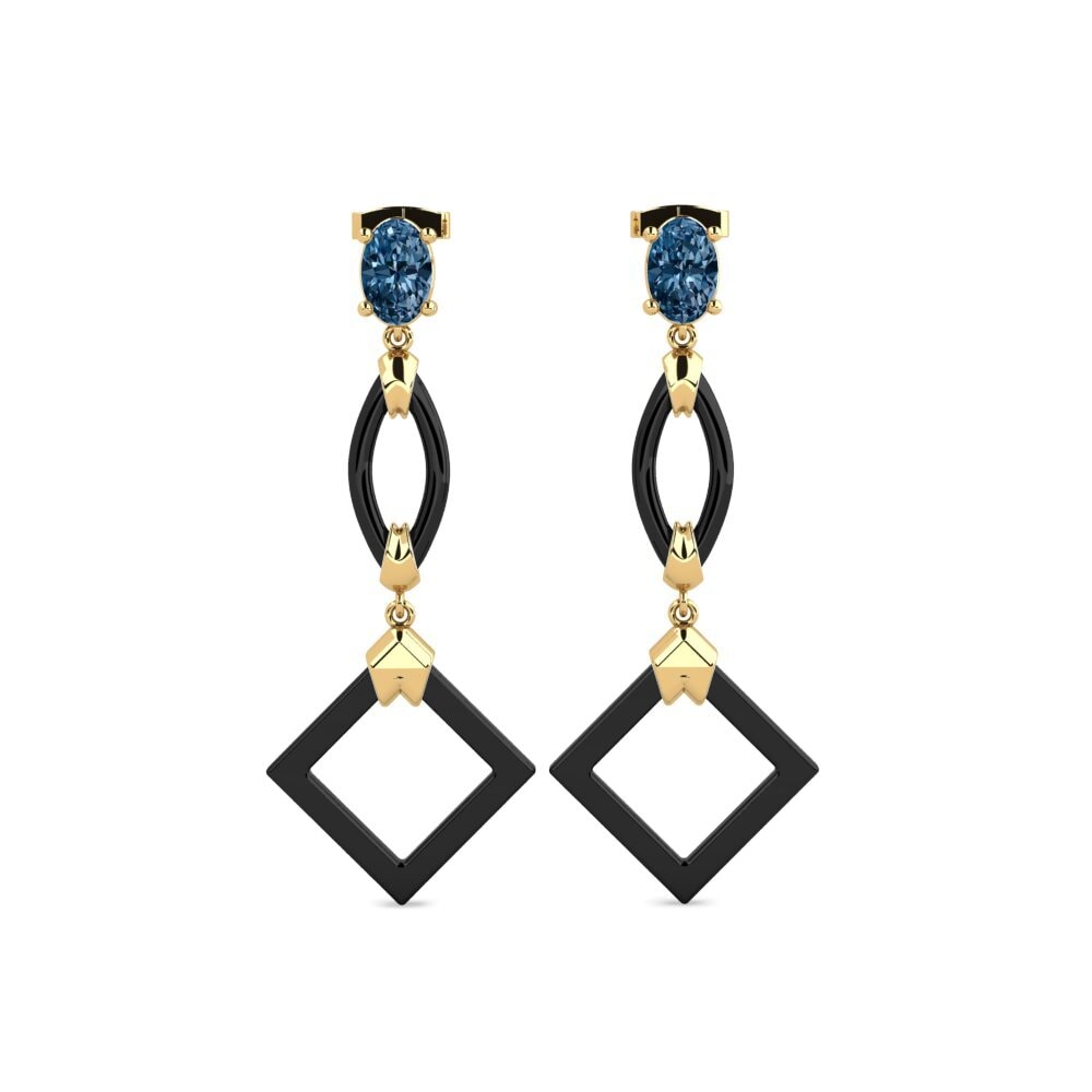 9ct Yellow Gold Blue Diamond Women's Earring Seelsed