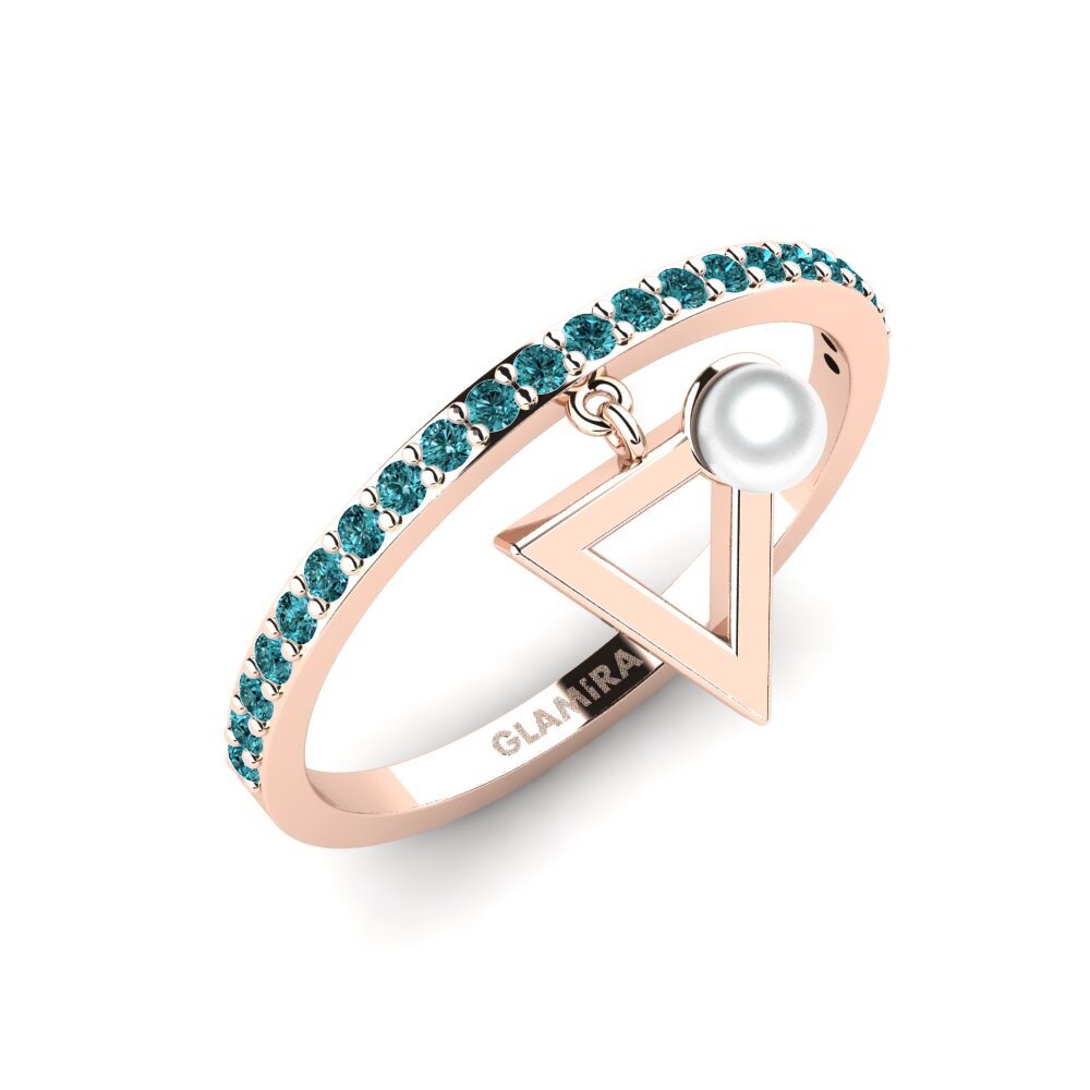 14k Oro Rosa Diamante Azul Anillo Segada
