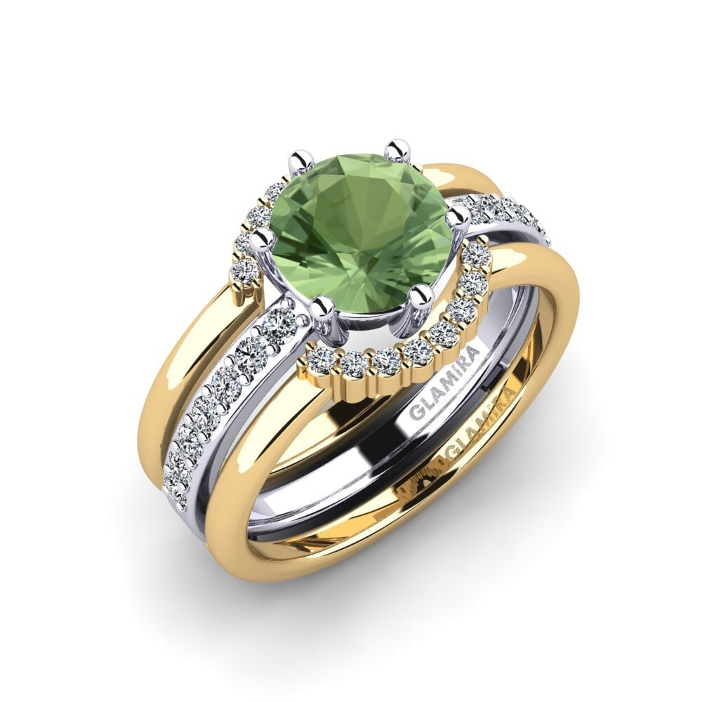14ct White / Yellow Gold Green Sapphire Ring Segd - SET