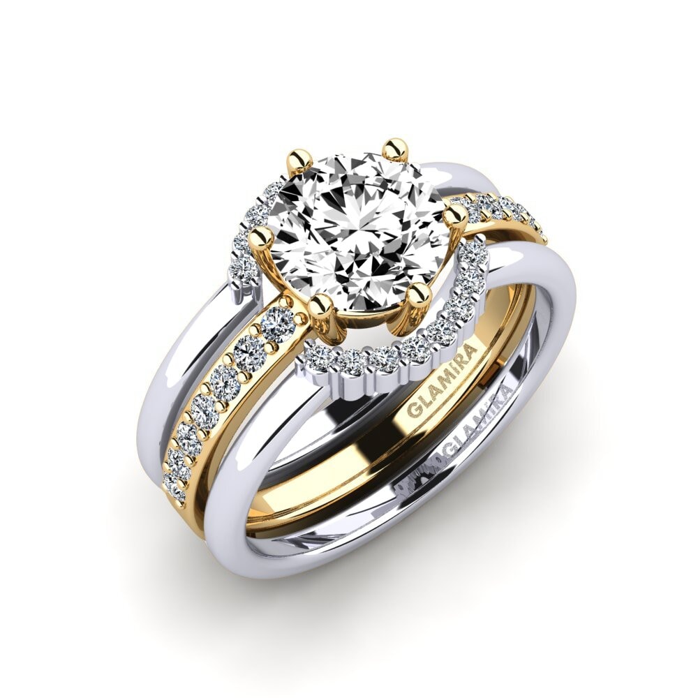 18ct Yellow & White Gold Moissanite Ring Segd - SET