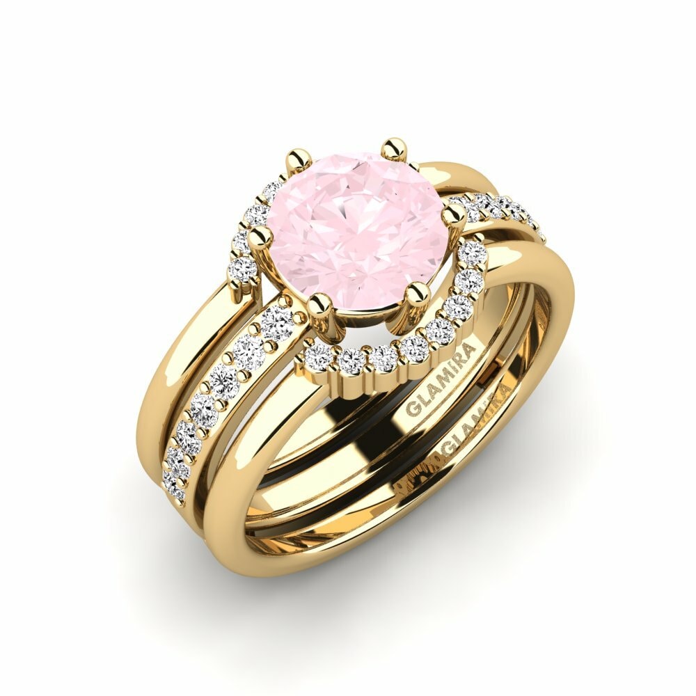 Or Jaune 18k Quartz Rose Bague Segd - SET