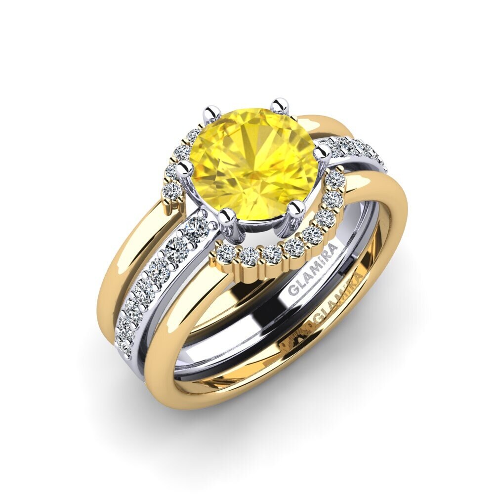 14ct White / Yellow Gold Yellow Sapphire Ring Segd - SET