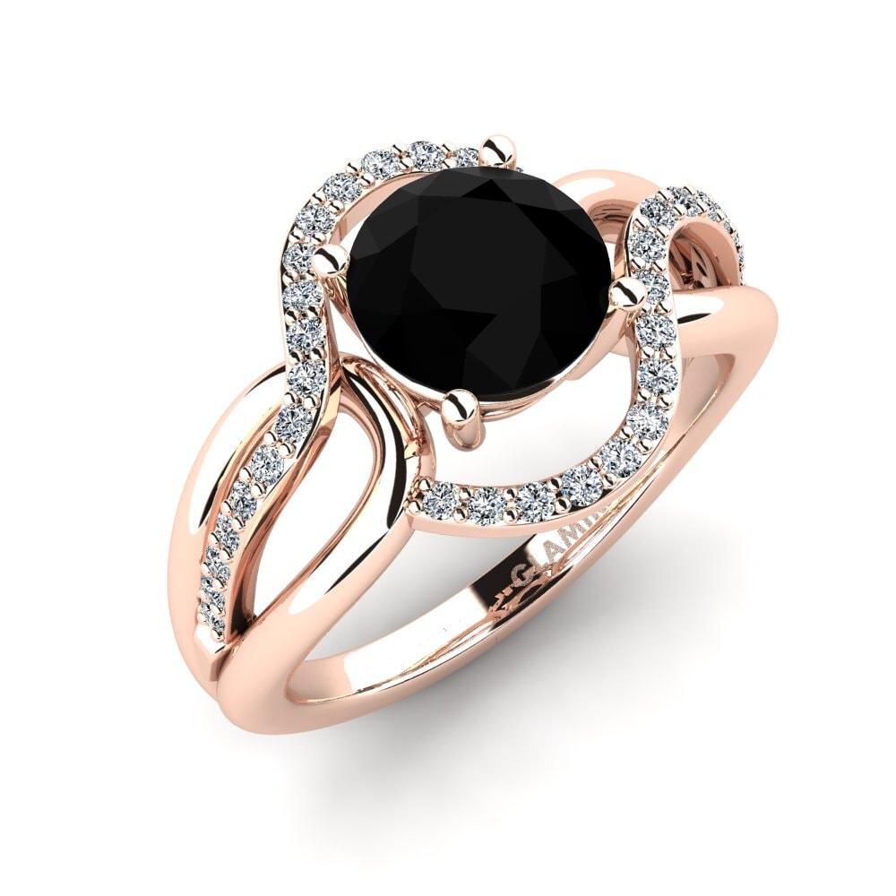 Oro Rosso 585 Diamante Nero Anello da donna Selifig