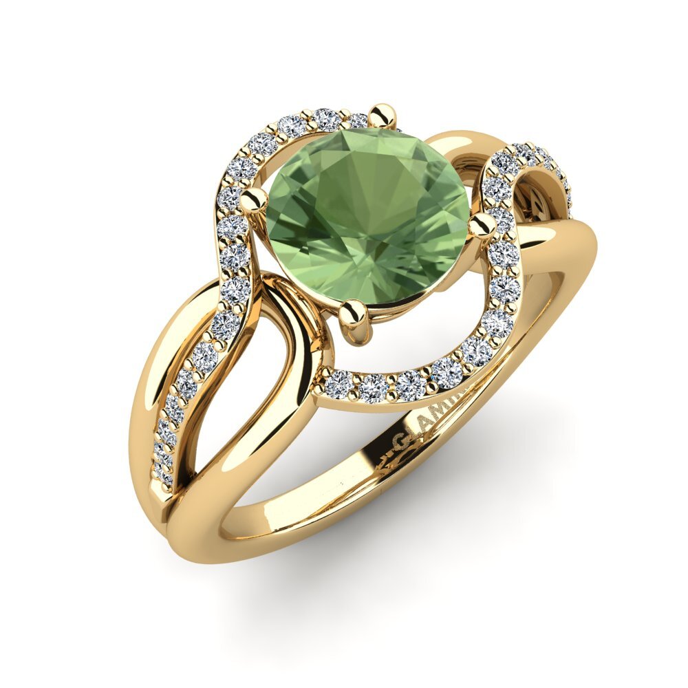 14K Geel Goud Groene Saffier Dames Ring Selifig