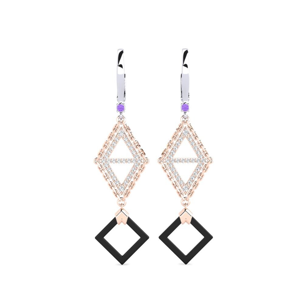 9ct Rose & White Gold Amethyst Women's Earring Semien