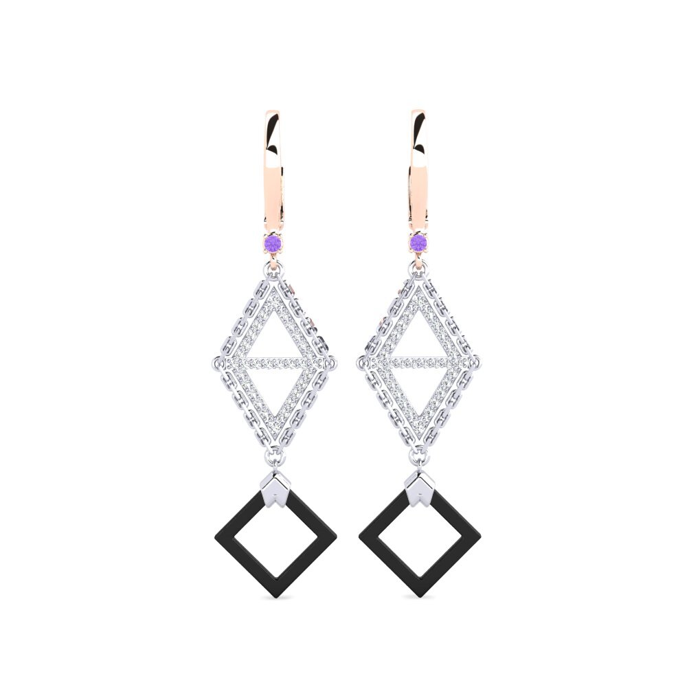 18ct White & Rose Gold Amethyst Women's Earring Semien