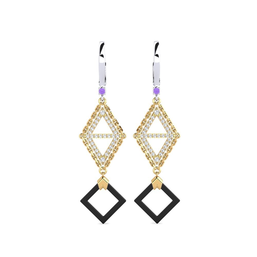 9ct Yellow & White Gold Amethyst Women's Earring Semien