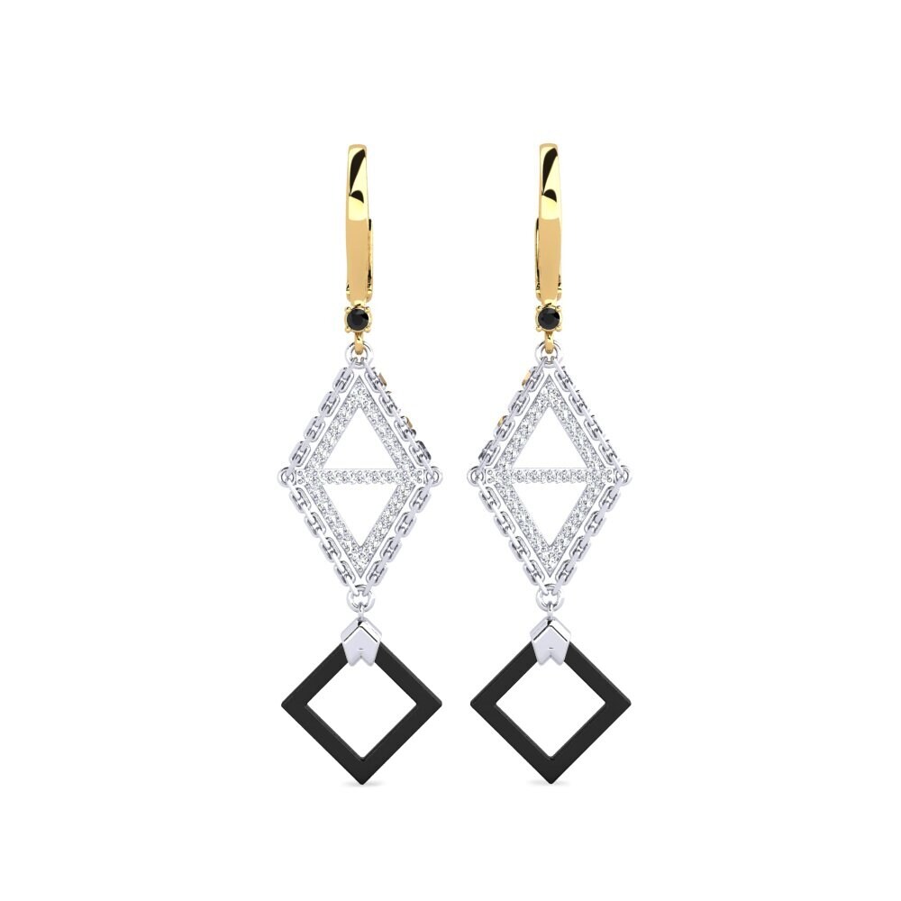 9ct White & Yellow Gold Black Onyx Women's Earring Semien
