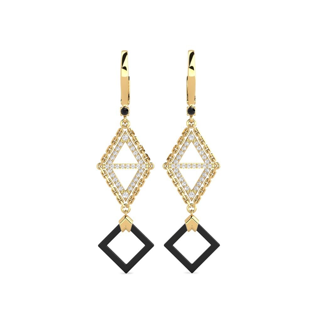 Ouro Amarelo 14K Ônix Negro Brincos Feminino Semien