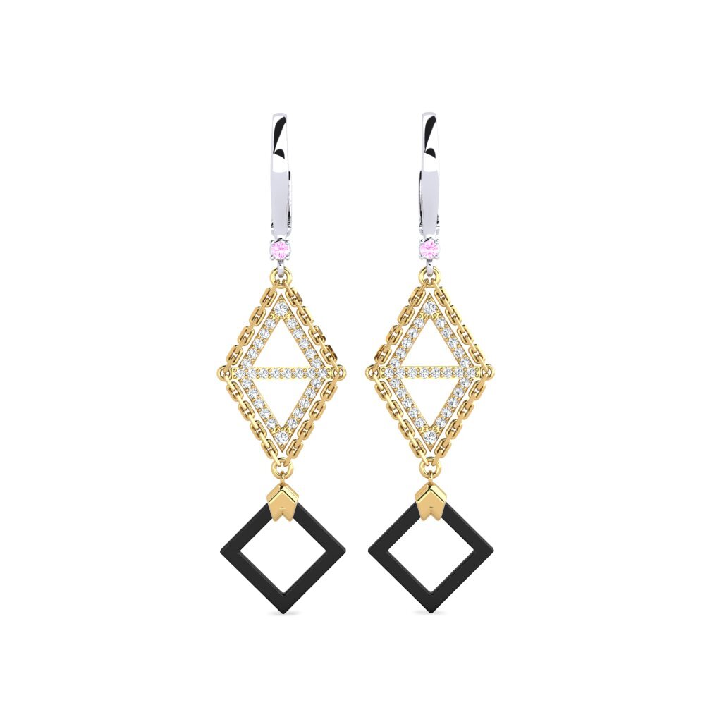 14ct Yellow & White Gold Pink Sapphire Women's Earring Semien