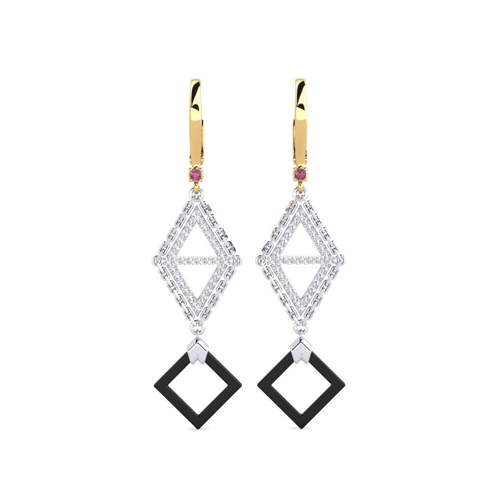 14ct White & Yellow Gold Rhodolite Garnet Women's Earring Semien