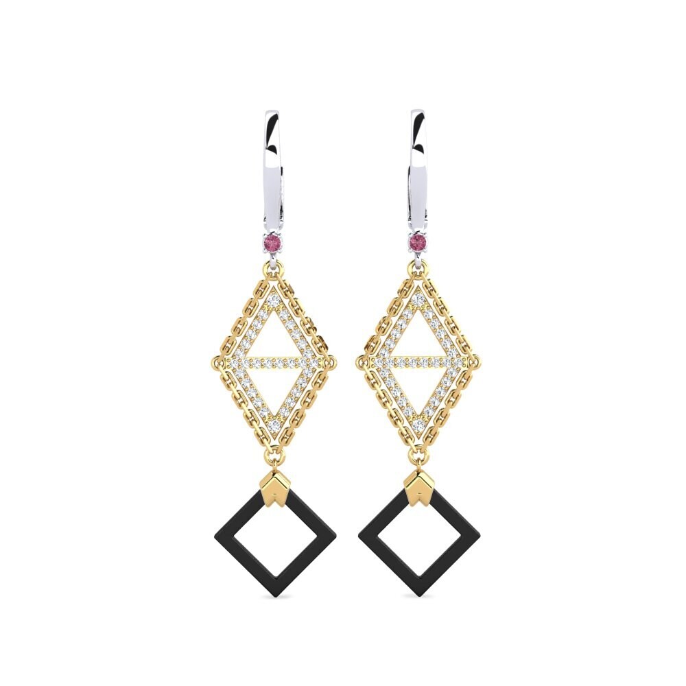 18ct Yellow & White Gold Rhodolite Garnet Women's Earring Semien