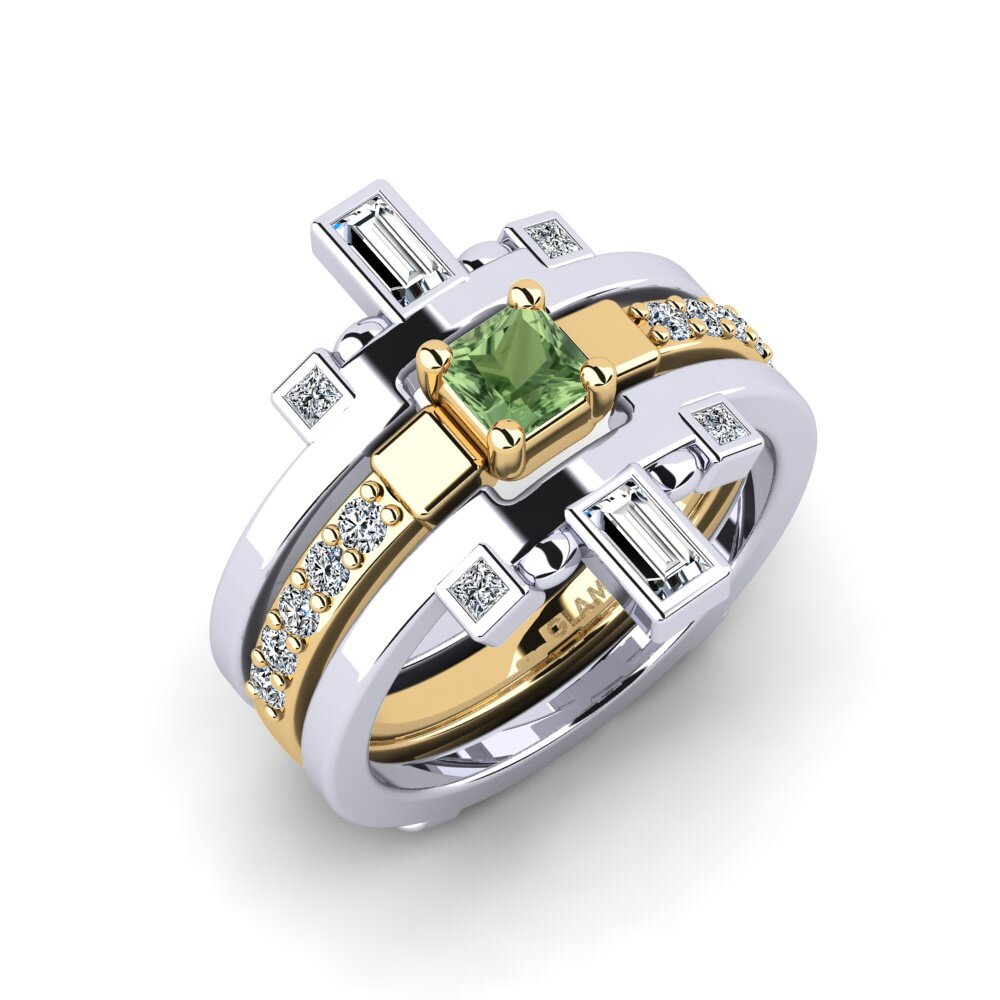 14ct White / Yellow Gold Green Sapphire Ring Sendryha - SET