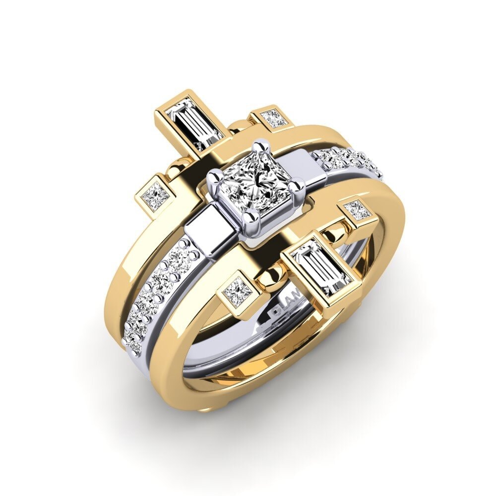 18ct Yellow & White Gold Moissanite Ring Sendryha - SET