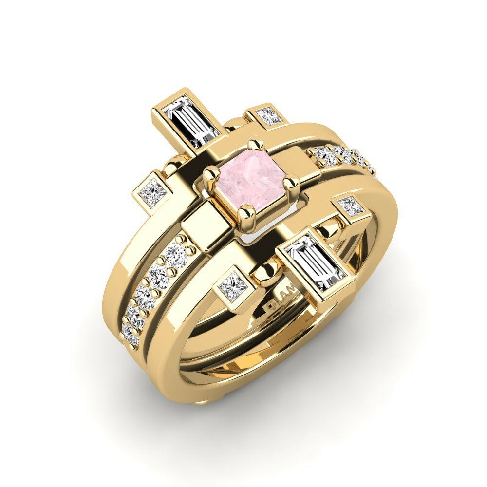Or Jaune 18k Quartz Rose Bague Sendryha - SET